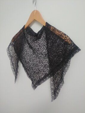 Sheer black lace triangle scarf little shawl